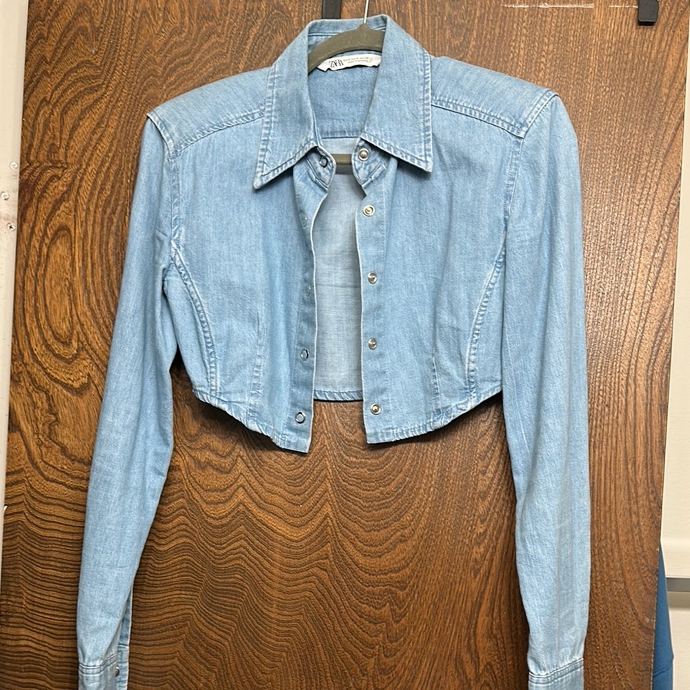 Zara Denim Blue Cropped Jacket